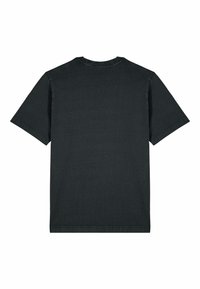 T-shirt noir à manches courtes en coton, avec un col rond, texture unie, et un design simple et droit. Pas de motifs ni d'accents.