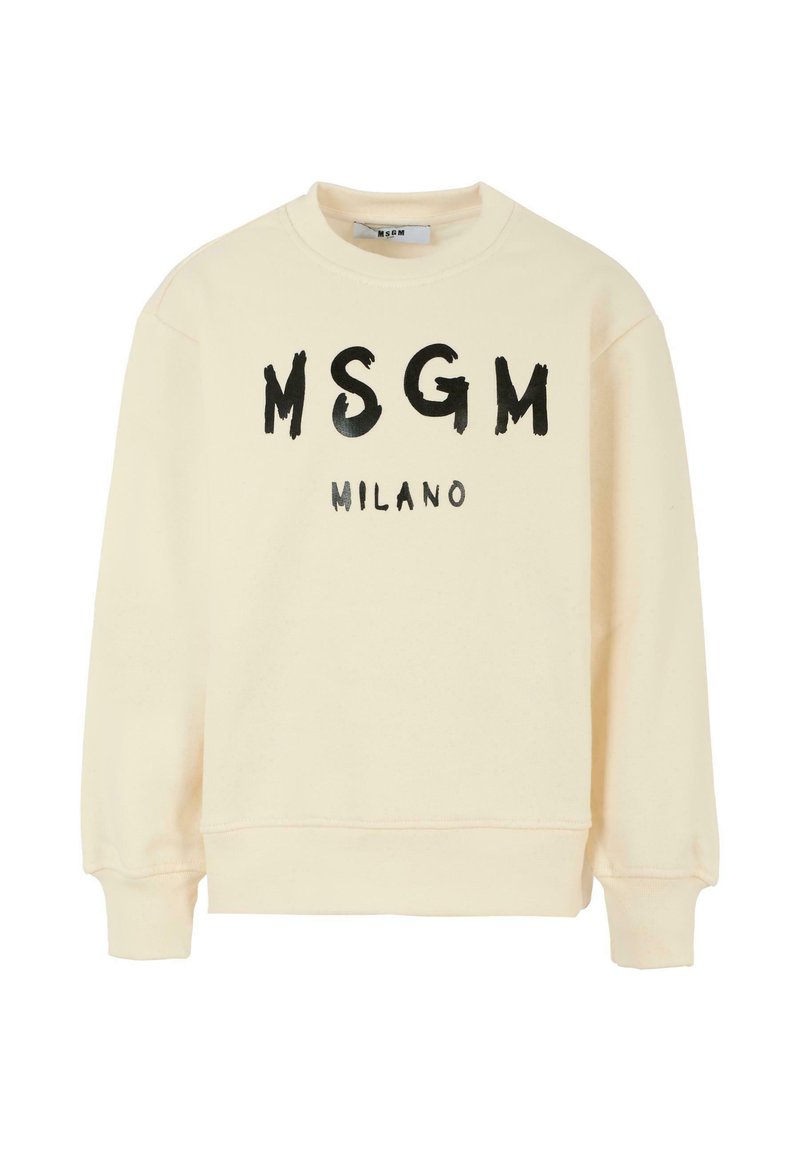 Felpa crema con lettering nero "MSGM MILANO". Caratterizzata da un colletto a girocollo e polsini a coste. Realizzata in tessuto morbido e testurizzato.