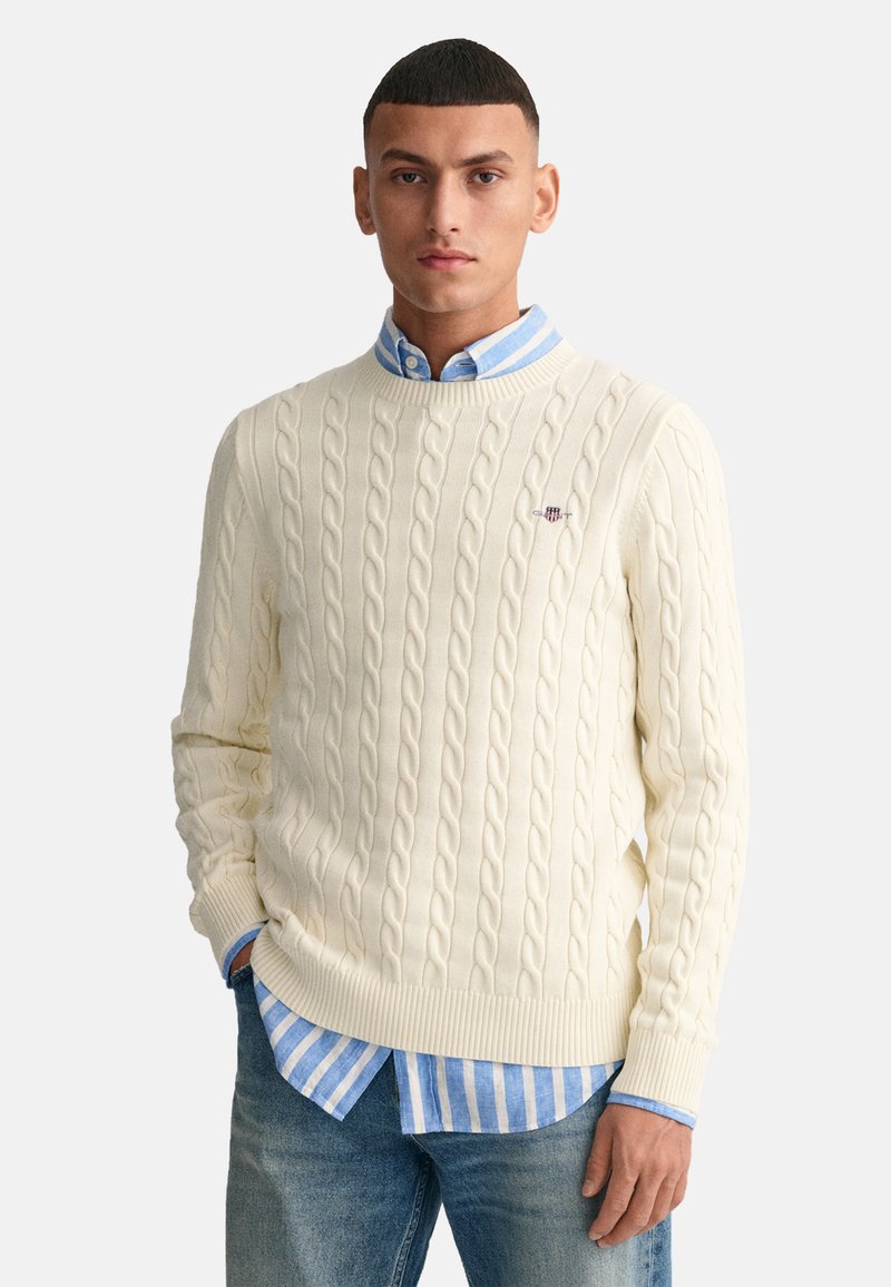 Pull Homme GANT Col En V Câble Coton - Pull Classique Tricoté Confortable Et Élégant Toutes Saisons