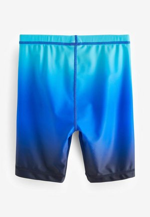 Maillot de bain bleu avec un design dégradé passant d'un bleu clair à un bleu foncé. Fabriqué en matériau lisse et extensible avec des coutures basiques.