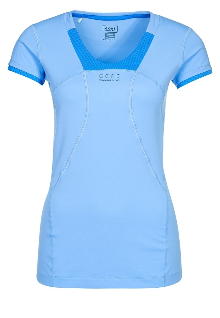 Blå kortärmad löpartröja i lätt, fukttransporterande tyg. Har V-ringning, kontrasterande blå detaljer och ergonomiska sömmar.