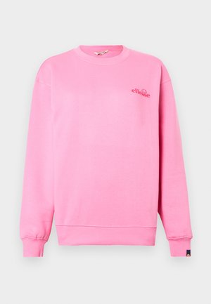 Roze katoenen sweatshirt met lange mouwen, ronde hals en geribde manchetten. Heeft een klein logo in een bijpassende kleur op de borst.