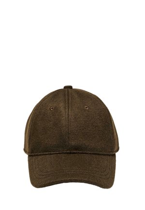 Brown felt baseball cap with a rounded crown, stitched seams, and a curved brim. Features two ventilation eyelets on each side.