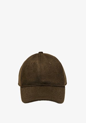 Brown felt baseball cap with a rounded crown, stitched seams, and a curved brim. Features two ventilation eyelets on each side.
