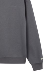 Grijze sweatshirt met lange mouwen, geribbelde boorden en zoom. Bevat een subtiele logo op de borst en een logoaccent op de mouw. Zachte textuur.