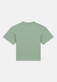 Μέντα πράσινο κοντομάνικο μπλουζάκι με στρογγυλή λαιμόκοψη. Κατασκευασμένο από απαλό ύφασμα με χαλαρή εφαρμογή και ραμμένα τελειώματα.