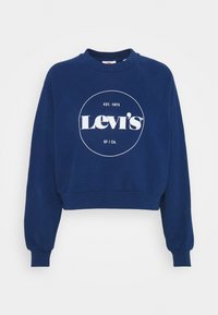 Felpa blu navy corta in cotone, con logo circolare bianco con la scritta "Levi's" e "EST. 1873" al centro. Maniche lunghe.