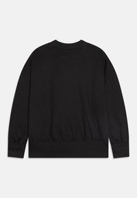 Svart tröja med rund halsringning, långa ärmar, elastiska mudd och nederkant, med en enkel design och mjuk textur.