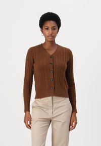 pure cashmere CLASSIC CABLE CARDIGAN - Casaco de malha - deep camel