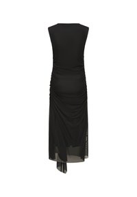 Must musta, millel on varless disain, smotitud tekstuur külgedel ja voolav asünkroonne hemline. Sile kangas kerge läikega.