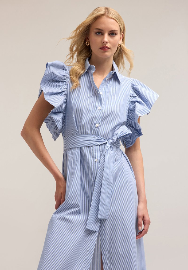 PALINDA Abito Elegante A Righe Con Cintura E Tasche - Donna - Maniche Corte - L Blu - 3