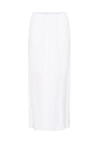 Jupe maxi blanche taille haute avec une coupe droite et des plis subtils à l'avant, en tissu léger.