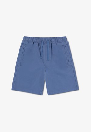 Pantaloncini blu elasticizzati con vita con coulisse, dotati di due tasche laterali e tessuto liscio e leggero.