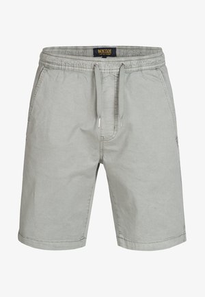 Shorts gris clair avec un waistband élastique et un cordon de serrage réglable. Fabriqués en tissu doux et respirant, comportant des poches latérales et des ourlets à revers.