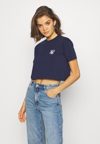 SIKSILK - SIKSILK RETRO BOX FIT CROP TEE - Printtipaita - navy Pienoiskuva 1