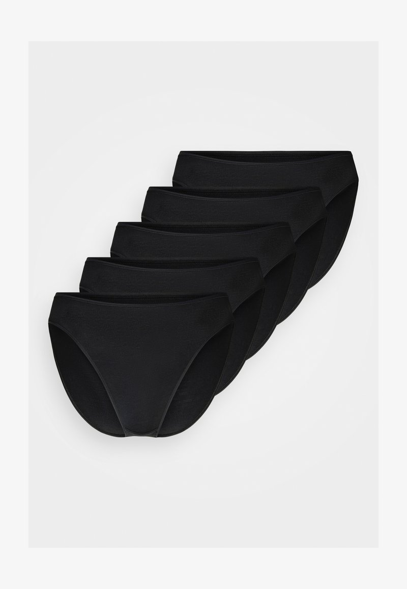 Black cotton briefs in a pack of five. Features a smooth texture, mid-rise cut, and elastic waistband for comfort.