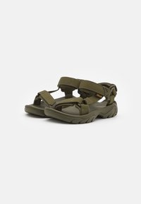 Oliven grønne sport sandaler med justerbare reimer, teksturert såle og robust gummisåle for grep og holdbarhet.
