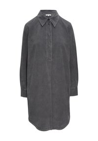 Langärmliges Hemd aus dunkelgrauem Baumwollstoff, mit klassischem Kragen, durchgehender Knopfleiste und einer entspannten, leicht übergroßen Silhouette.