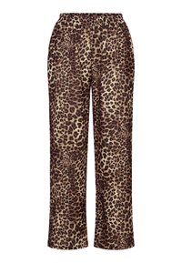 Luipaardprint pyjamabroek in beige en bruin. Gemaakt van zachte stof, met een elastische tailleband en een losse, rechte pasvorm.