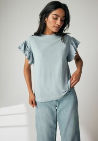 Next SPARKLE STUD RUFFLE SLEEVE- REGULAR FIT - T-shirt med print - teal blue