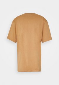 Camiseta de manga corta hecha de suave algodón de color marrón claro, con un cuello redondo clásico y una forma relajada y desestructurada.