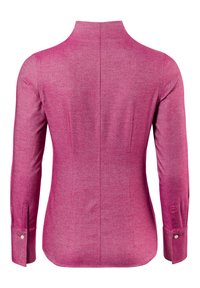Langarmshirt in leuchtendem Pink, mit hohem Kragen und geknöpften Manschetten. Geschmeidiger Stoff mit feinem strukturiertem Muster und taillierter Passform.