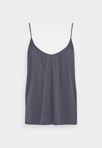 Grijze camisole met dunne bandjes, een diepe V-halslijn en zachte, hangende stof. Heeft een gladde textuur en een losse pasvorm.