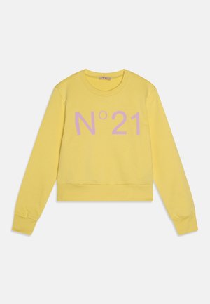 Gul cropped sweatshirt lavet af bomuld, med lange ærmer og et lilla "N°21" tryk foran. Glat tekstur og ribstrikkede manchetter.