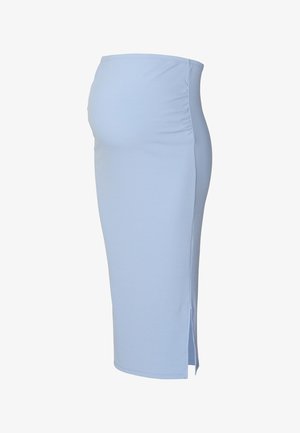 Lichtblauwe geribbelde midi-jurk met een aansluitend ontwerp, een zijsplit en een elastische tailleband voor comfort. Soepele textuur en naadloze afwerking.