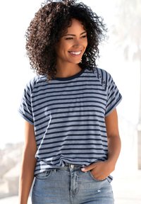 Elbsand - KURZARM - Print T-shirt - blau marine gestreift Thumbnail Image 1