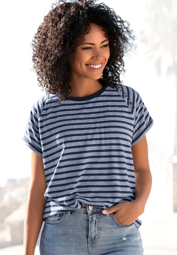 KURZARM - T-Shirt print - blau marine gestreift