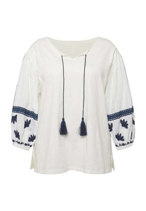 Ulla Popken, TEXTURED EMBROIDERED LONG SLEEVE - Camicetta - snow white