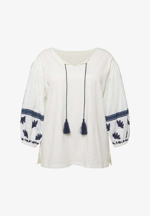 Ulla Popken, TEXTURED EMBROIDERED LONG SLEEVE - Camicetta - snow white