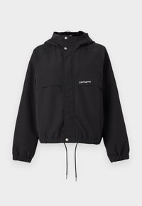 Μαύρο μπουφάν με κουκούλα, ελαστικές μανσέτες και ρυθμιζόμενο κορδόνι στη μέση. Διαθέτει δύο μπροστινές τσέπες και λογότυπο στο αριστερό μέρος. Απαλό ύφασμα.