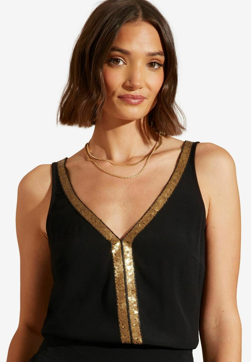 Love & Roses SEQUIN V NECK REGULAR FIT - Blúz - black