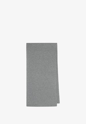 Tessuto grigio a costine, forma rettangolare, texture morbida, con un motivo uniforme su tutta la superficie e senza elementi metallici o decorazioni visibili.