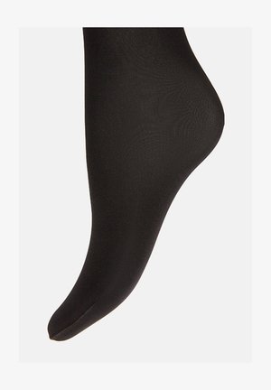 Svart genomskinlig strumpa som når ankeln, med en slät textur och sömlös design. Har en rundad tå och en tight passform runt foten.