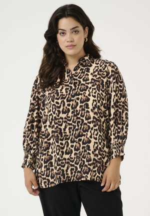 Leopardenmuster Bluse aus leichtem Stoff mit durchgehender Knopfleiste, dehnbaren, gefütterten Ärmeln und einer lockeren Passform.