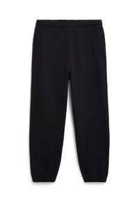 Pantalons de survêtement noirs avec taille élastique et poignets, poches latérales et un petit logo brodé sur la cuisse droite.