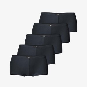 Pack mit fünf dunkelblauen Shorts aus glattem Stoff, ausgestattet mit einem bequemen Bund mit "H.I.S"-Logo und einem klassischen, boxy Schnitt.