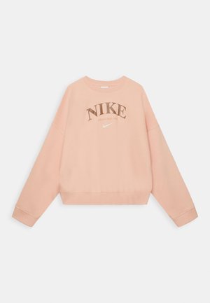 Helle rosa Nike Cropped-Sweatshirt mit rundem Ausschnitt, langen Ärmeln und einem großen aufgedruckten Logo mit "Nike Athletic Dept. 1971."