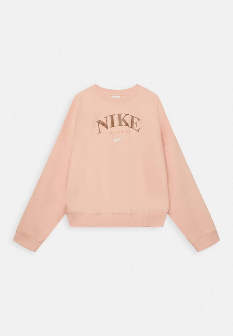 Sudadera corta de Nike en rosa claro, con cuello redondo, mangas largas y un gran logo impreso que presenta "Nike Athletic dept. 1971."