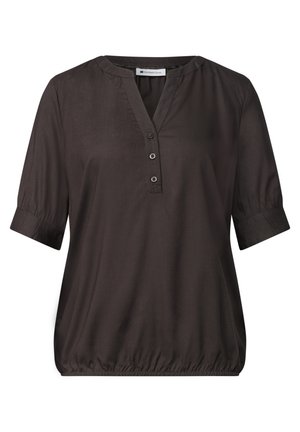 Street One, KURZARM BLUSE MIT SPLIT NECK UND ELASTIKSAUM - Blouse - black coffee