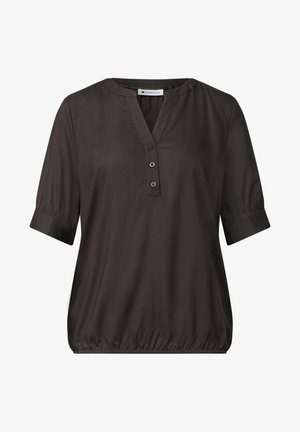 Street One, KURZARM BLUSE MIT SPLIT NECK UND ELASTIKSAUM - Blouse - black coffee