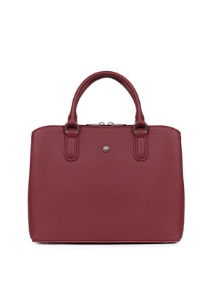 Borsa a mano rossa in pelle con superficie texture, due manici rotondi e una chiusura in metallo. Presenta un hardware minimal e una forma strutturata.