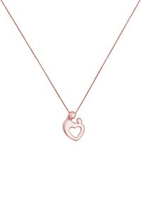 Roségouden ketting met een hanger in de vorm van een hart, voorzien van een hartvormig uitgesneden ontwerp, hangend aan een gedraaide ketting.