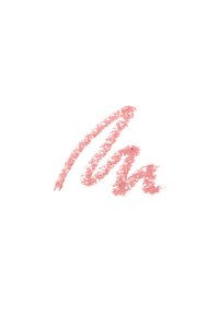 Impronta di rossetto rosa chiaro con un'apparenza morbida e testurizzata su uno sfondo bianco, che ricorda una lettera scritta a mano in corsivo.