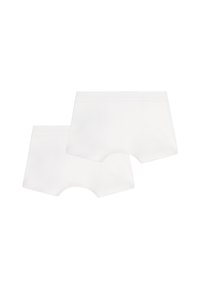 Boxer in cotone bianco con una texture liscia, caratterizzati da una vita media e un design semplice. Il pacco include due pezzi identici.
