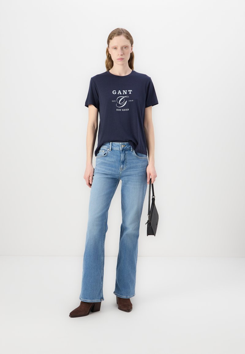 GANT STRIPED SHIELD - T-shirt con stampa - evening blue