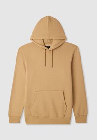 Felpa con cappuccio in cotone misto color sabbia chiara. Presenta una tasca frontale, cordini, polsini a coste e una vestibilità comoda. Texture liscia.